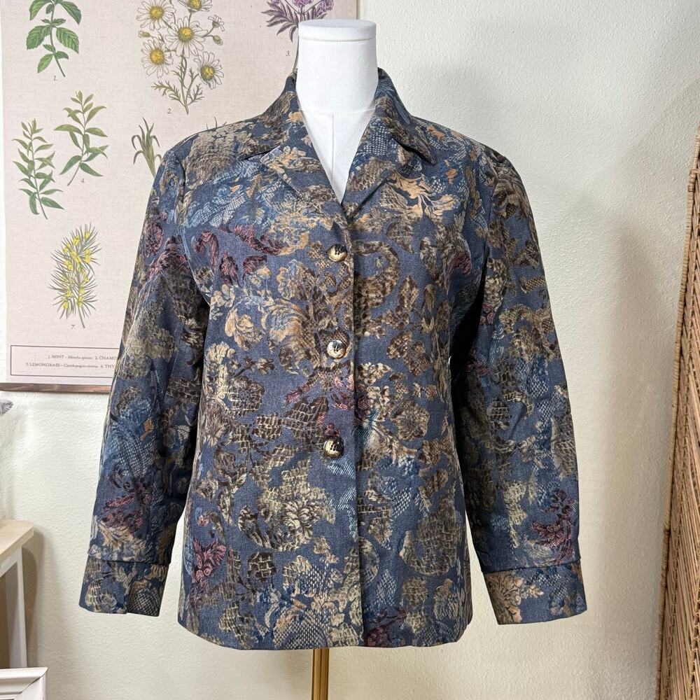 Vintage 90s Y2k Velvet Floral Blazer Jacket Whimsigoth Fairy Grunge Cottage M